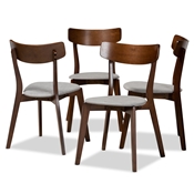 Baxton Studio Iora Mid-Century Modern Transitional Light Grey Fabric Upholstered and Walnut Brown Finished Wood 4-Piece Dining Chair Set